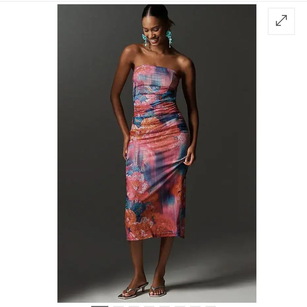 Anthropologie Soleil Strapless Ruched Dress Size Large‎ NWT
